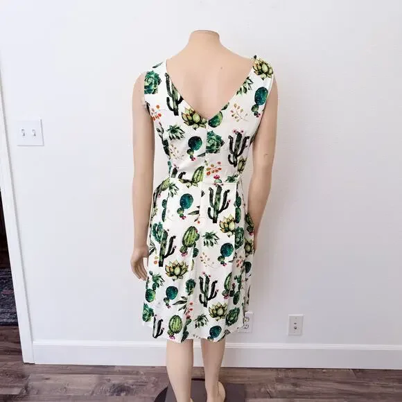 [Modcloth] Ixia Dashing Darling Succulent Cactus Retro A-Line Midi Dress Size 1X - Picture 3 of 12